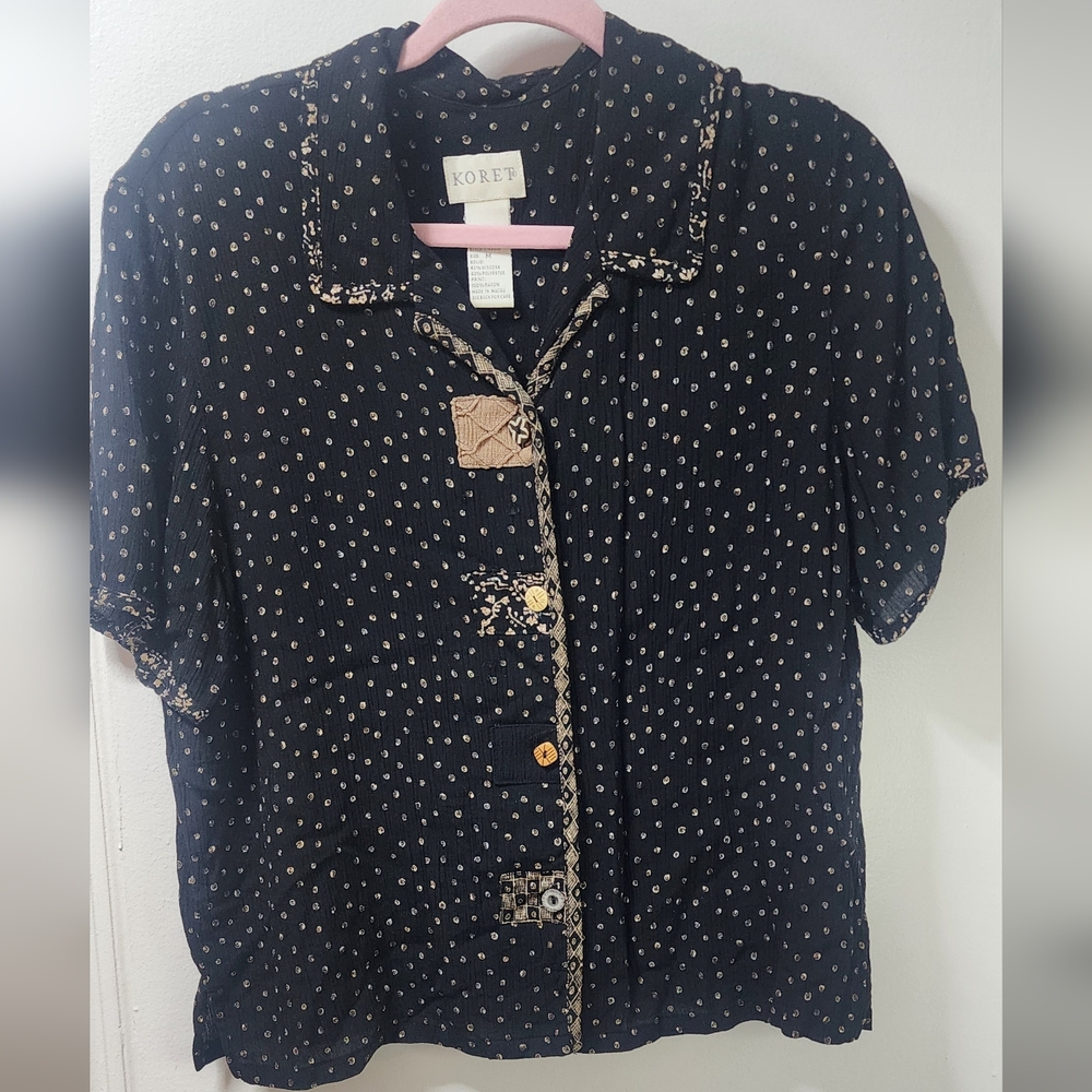 Vintage Koret Navy and Beige Patterned Button Down Shirt